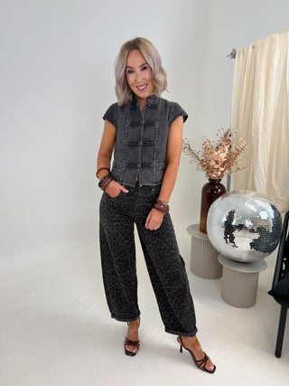 Debra Denim Wash Knot Top - Black