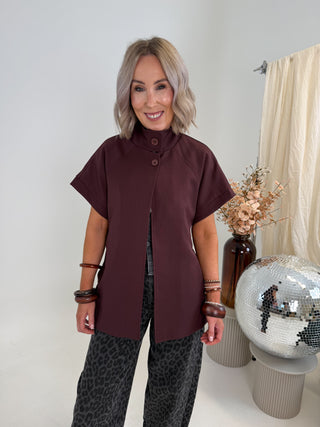 Harvi Capped Sleeve Funnel Neck Jacket - Plum