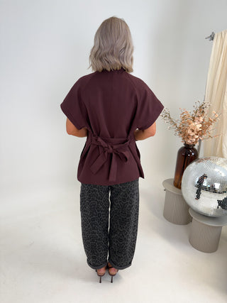 Harvi Capped Sleeve Funnel Neck Jacket - Plum