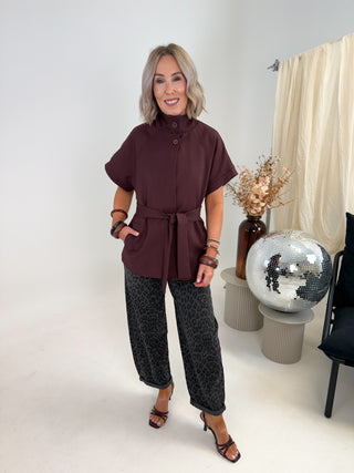 Harvi Capped Sleeve Funnel Neck Jacket - Plum