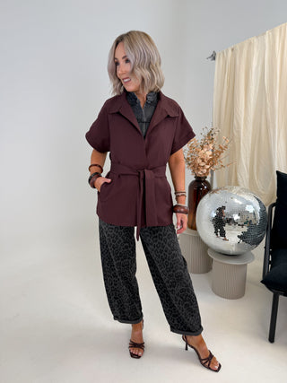 Harvi Capped Sleeve Funnel Neck Jacket - Plum