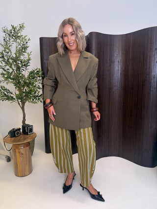 Demi Carrot Leg Striped Denim Jeans - Khaki