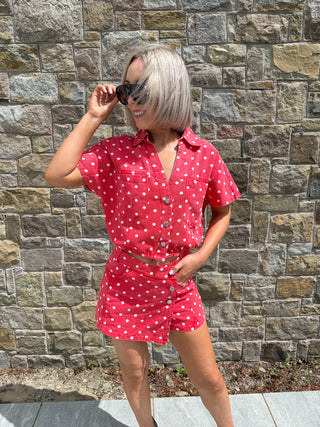 Klare Polka Denim Top - Red/White