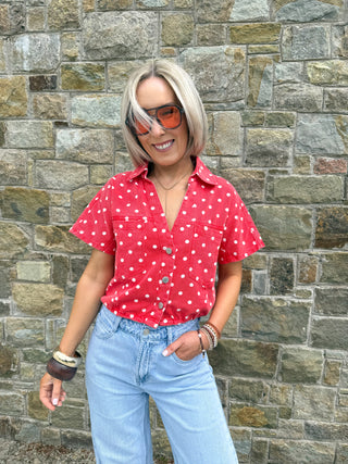 Klare Polka Denim Top - Red/White