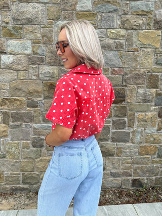 Klare Polka Denim Top - Red/White
