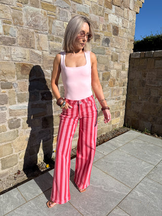 Juno Wide Leg Jeans - Red/Pink Stripe