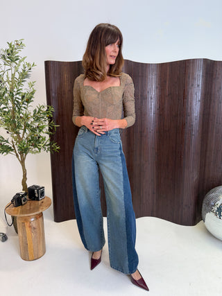 Rhea Barrel Leg Jeans - Two Tone Denim