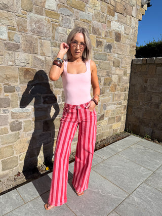 Juno Wide Leg Jeans - Red/Pink Stripe