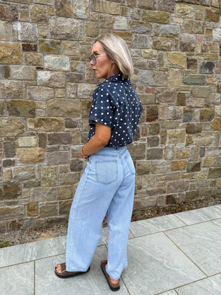 Klare Polka Denim Top - Navy/White