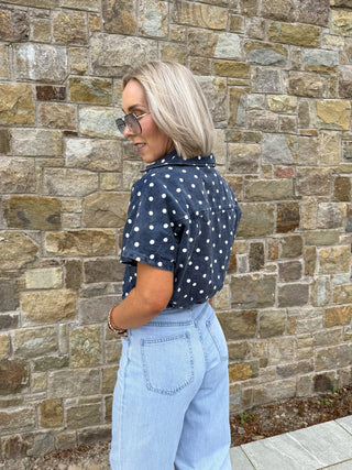 Klare Polka Denim Top - Navy/White