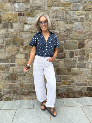 Klare Polka Denim Top - Navy/White