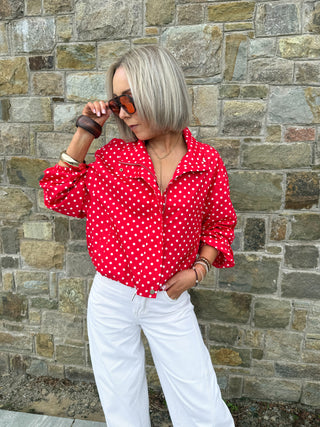 Zita Lightweight Polka Dot Jacket - Red