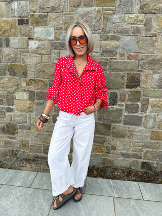 Zita Lightweight Polka Dot Jacket - Red