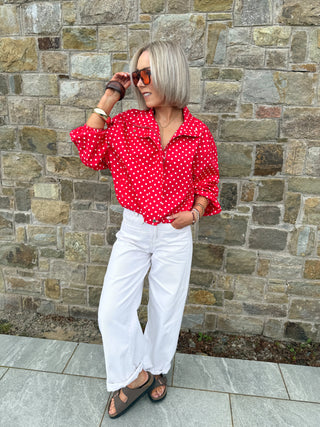 Zita Lightweight Polka Dot Jacket - Red