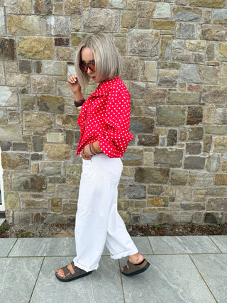 Zita Lightweight Polka Dot Jacket - Red