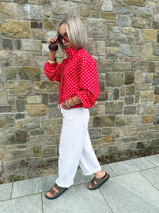 Zita Lightweight Polka Dot Jacket - Red