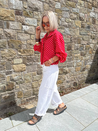 Zita Lightweight Polka Dot Jacket - Red