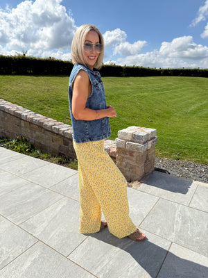 Flora High Waist Plisse Trousers - Yellow