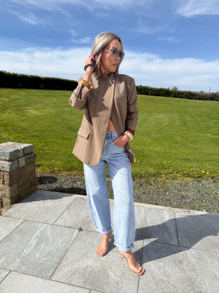 Ruby Checkered Funnel Neck Blazer - Brown