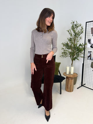 Jill Wide Leg Cord Jeans - Brown