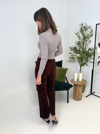 Jill Wide Leg Cord Jeans - Brown