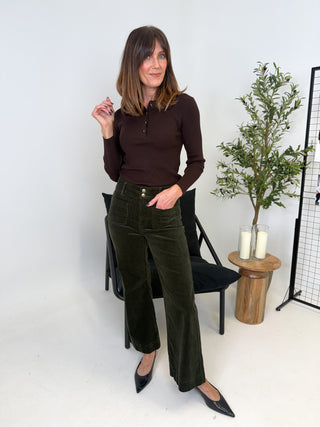 Mina Knit Polo Top - Brown