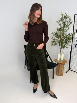 Jill Wide Leg Cords - Khaki