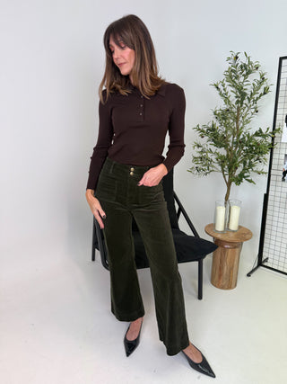 Mina Knit Polo Top - Brown