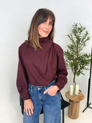 Vinn Funnel Neck Drape Top - Burgundy