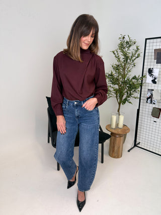 Vinn Funnel Neck Drape Top - Burgundy