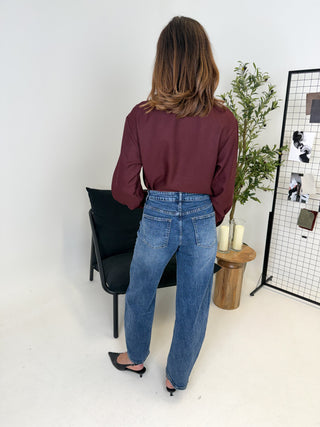 Vinn Funnel Neck Drape Top - Burgundy