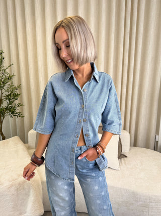 Sara Denim Fitted Shirt - Light Blue