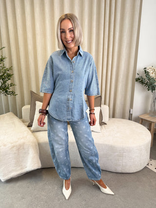 Sara Denim Fitted Shirt - Light Blue