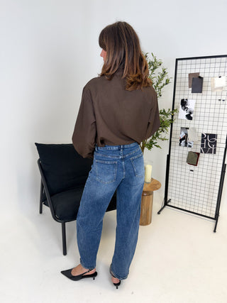 Vinn Funnel Neck Drape Top - Brown