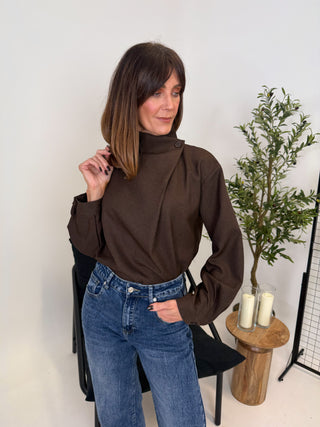 Vinn Funnel Neck Drape Top - Brown
