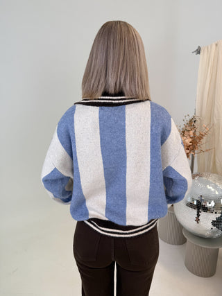 Viva Striped Knit Polo Sweater - Blue