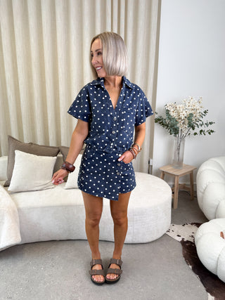 Vikki Polka Skort - Navy/White
