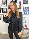 Mila Lace Detail Pussy-bow Blouse - Black