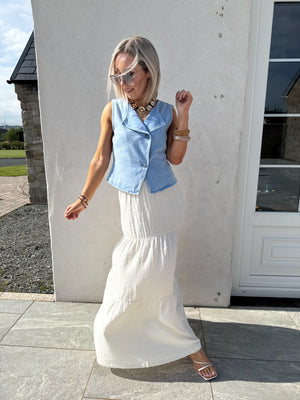 Chloe Denim Asymmetrical Waistcoat - Blue Denim