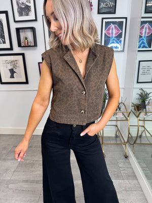 Yaz Denim Waistcoat - Leopard