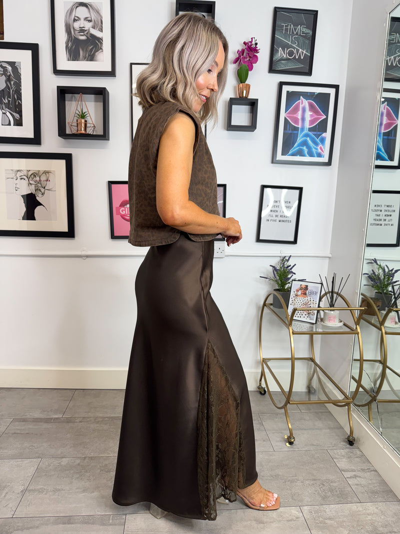 Harlow Lace Slip Skirt - Chocolate