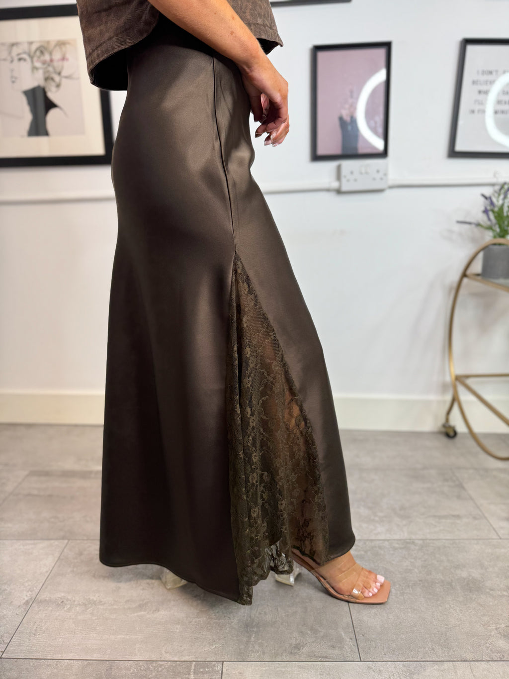 Harlow Lace Slip Skirt - Chocolate