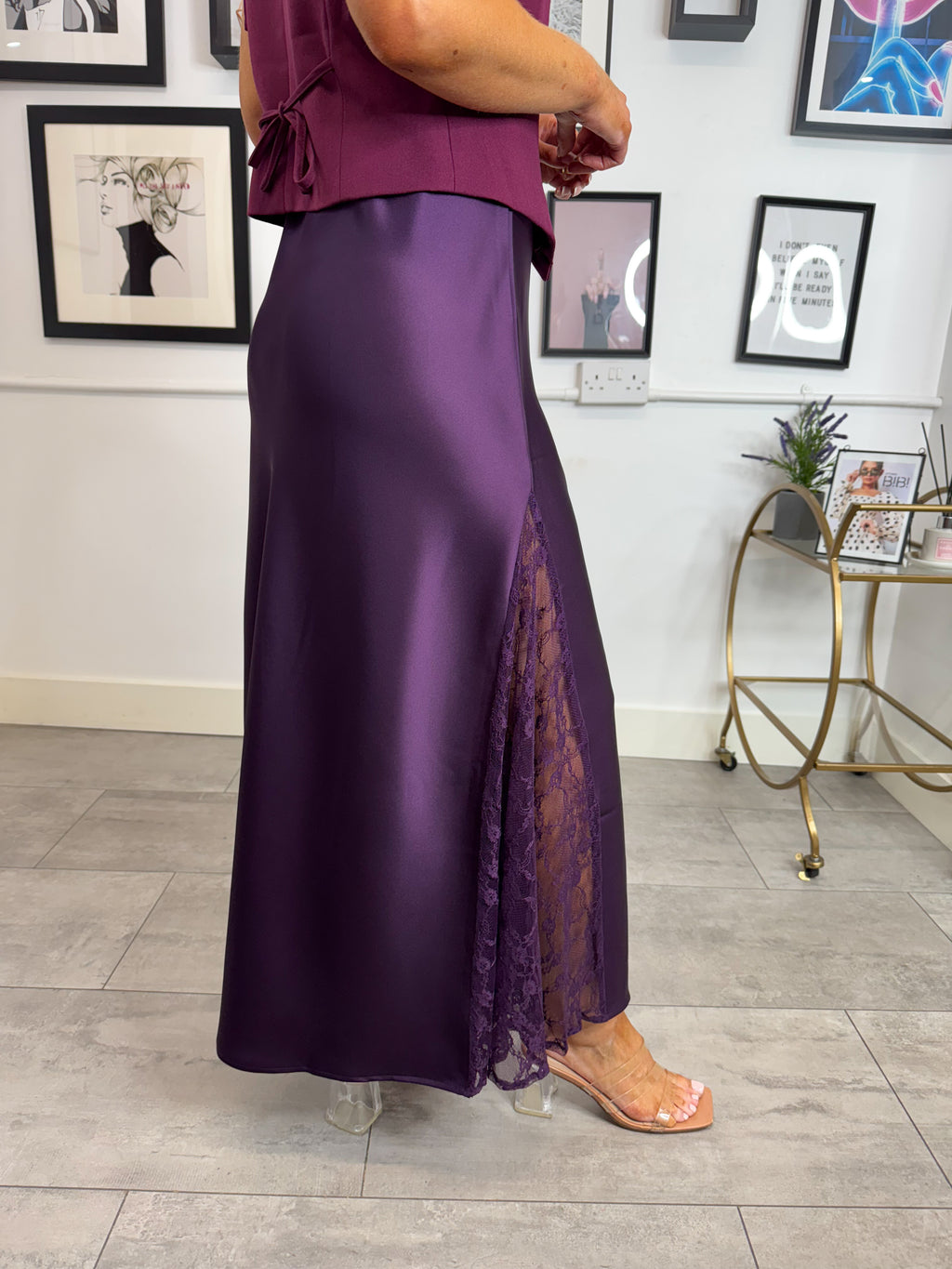 Harlow Lace Slip Skirt - Plum