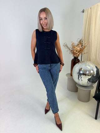 Anya Peplum Knot Waistcoat - Navy