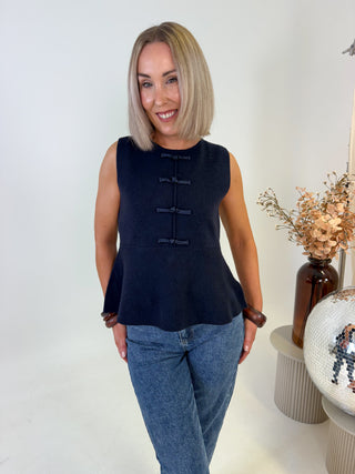 Anya Peplum Knot Waistcoat - Navy
