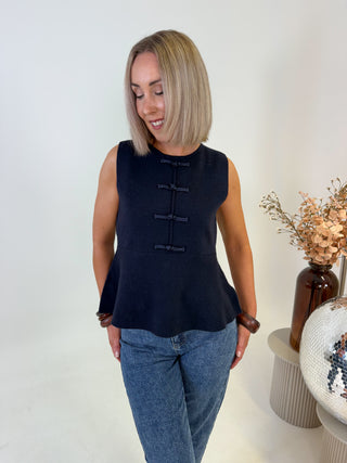 Anya Peplum Knot Waistcoat - Navy