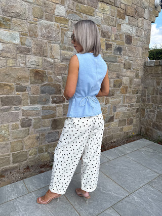 Jojo Square Neck Denim Waistcoat - Light Blue
