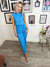Elena Ruched Seamed Midi Dress Blue