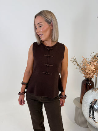 Anya Peplum Knot Waistcoat - Chocolate
