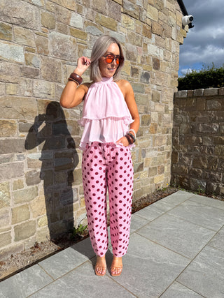 Cassie Balloon Jeans - Red/Pink Polka
